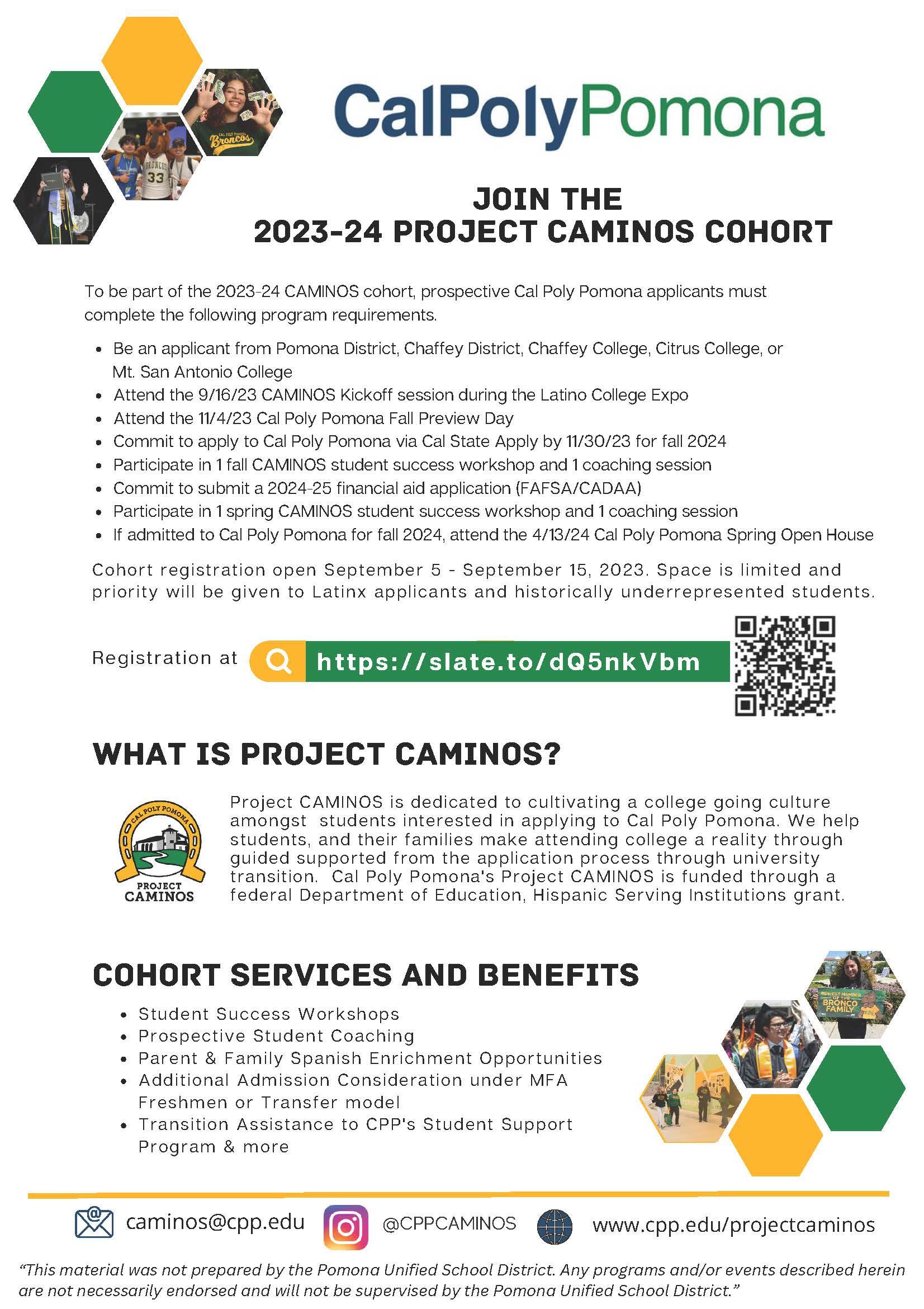 Project Caminos Cohort Flyer for 2023-24